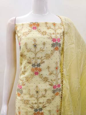 yellow chanderi_silk embroidered dressmaterials Unstitched Salwar Suit 4