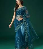 Kasee Women'S Embellished Zari Sequinned Saree With Unstitched Blouse Piece