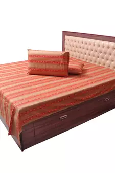 Gold Printed Cotton Double Bed Sheet Pillow Set Deepawali Gift 502