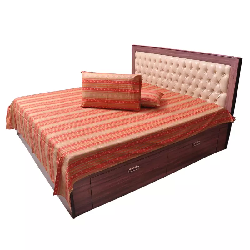 Gold Printed Cotton Double Bed Sheet Pillow Set Deepawali Gift 502