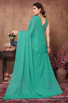 Teal satin silk party wear saree with blouse piece 2