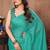 Teal satin silk party wear saree with blouse piece