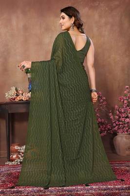 Green satin silk party wear saree with blouse piece 2