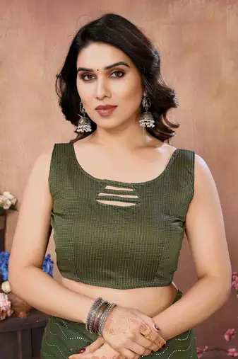 Green satin silk party wear saree with blouse piece