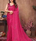 Pink satin silk party wear saree with blouse piece