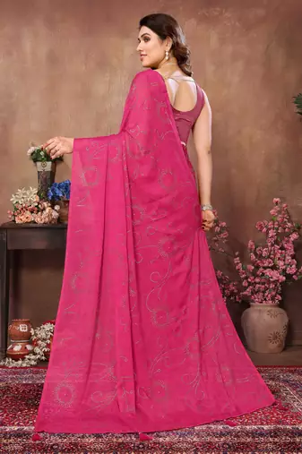 Pink satin silk party wear saree with blouse piece