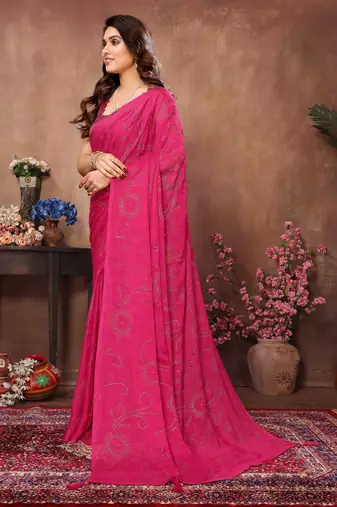 Pink satin silk party wear saree with blouse piece