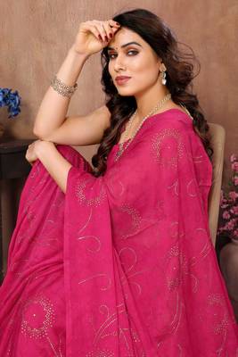 Pink satin silk party wear saree with blouse piece 4