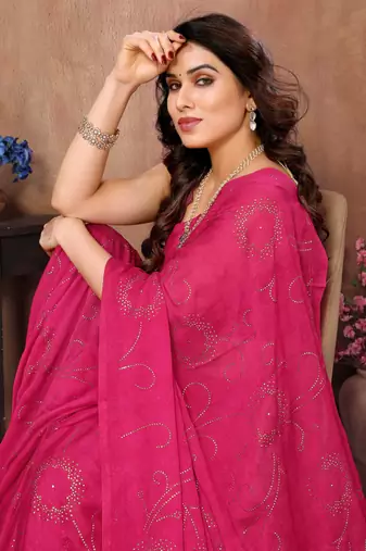 Pink satin silk party wear saree with blouse piece