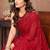 Red satin silk party wear saree with blouse piece