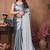 Grey satin silk party wear saree with blouse piece