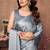 Grey satin silk party wear saree with blouse piece