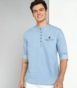 men's light blue short denim kurta