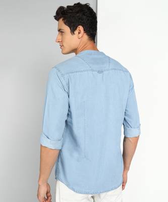 men's light blue short denim kurta 2