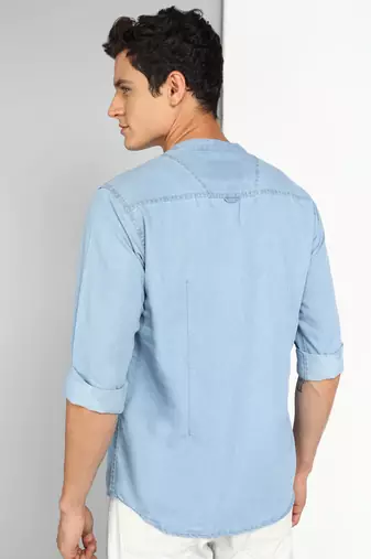 men's light blue short denim kurta