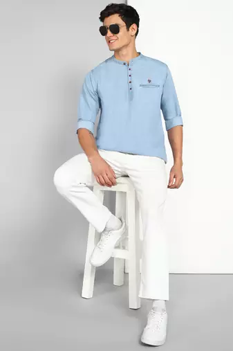 men's light blue short denim kurta