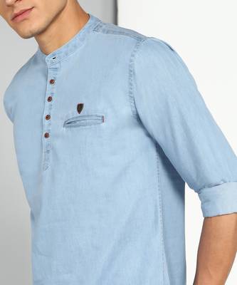 men's light blue short denim kurta 5