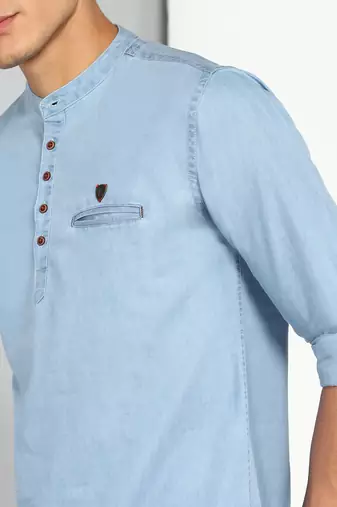 men's light blue short denim kurta