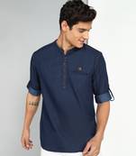 men's midnight blue short denim kurta