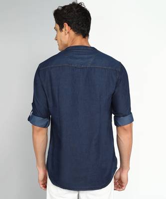 men's midnight blue short denim kurta 2
