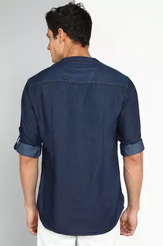 men's midnight blue short denim kurta