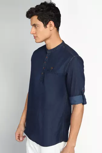 men's midnight blue short denim kurta