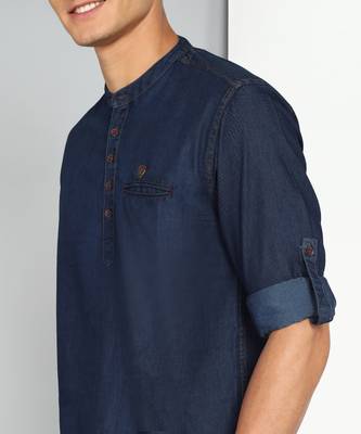 men's midnight blue short denim kurta 5