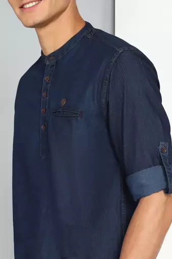 men's midnight blue short denim kurta