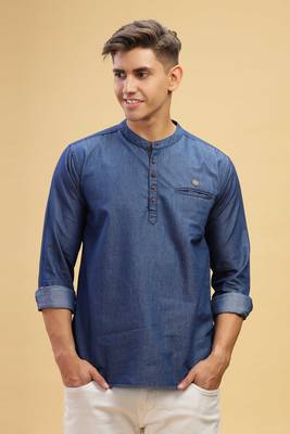men's true blue short denim kurta 1
