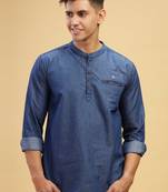 men's true blue short denim kurta