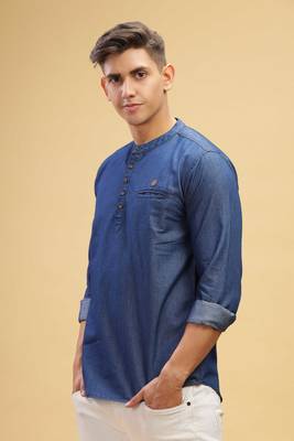 men's true blue short denim kurta 2