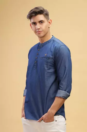 men's true blue short denim kurta