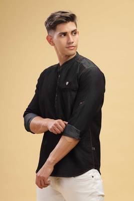 men's black short denim kurta 1