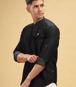 men's black short denim kurta