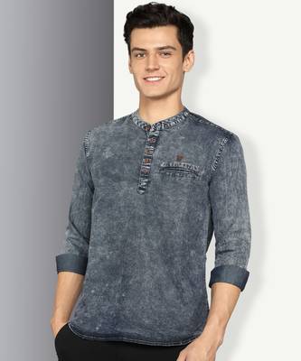 men's cloud grey short denim kurta 1