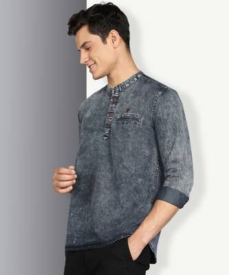 men's cloud grey short denim kurta 3