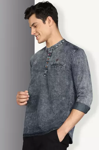 men's cloud grey short denim kurta