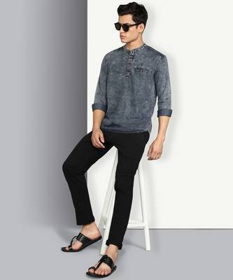men's cloud grey short denim kurta 4