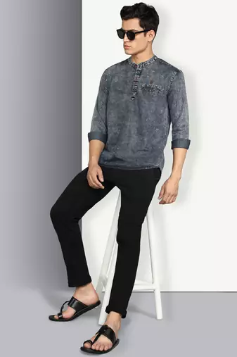 men's cloud grey short denim kurta