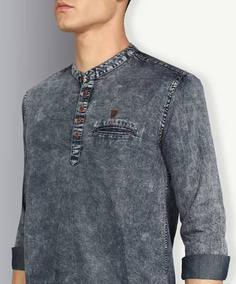 men's cloud grey short denim kurta 5
