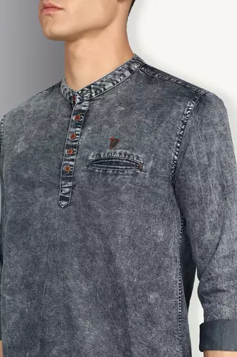 men's cloud grey short denim kurta