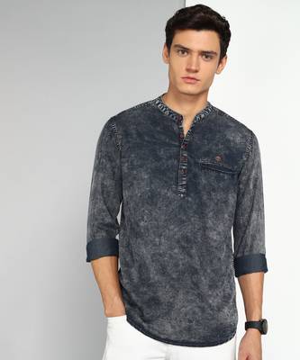 men's dark indigo cloud short denim kurta 1
