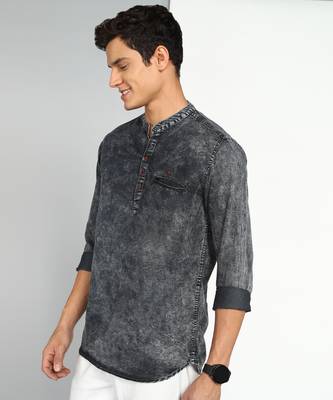 men's dark indigo cloud short denim kurta 3