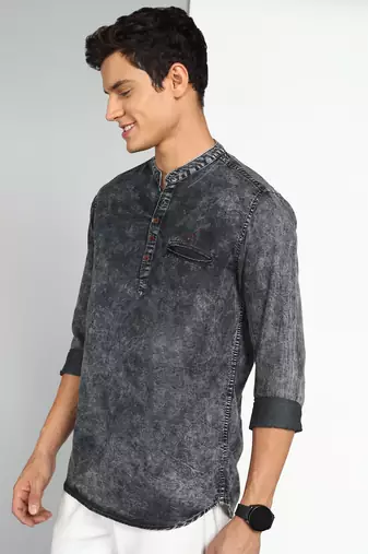 men's dark indigo cloud short denim kurta