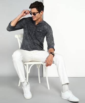 men's dark indigo cloud short denim kurta 4
