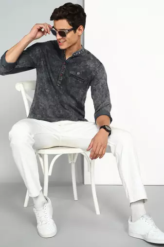 men's dark indigo cloud short denim kurta