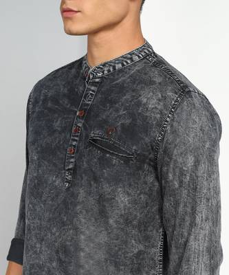 men's dark indigo cloud short denim kurta 5
