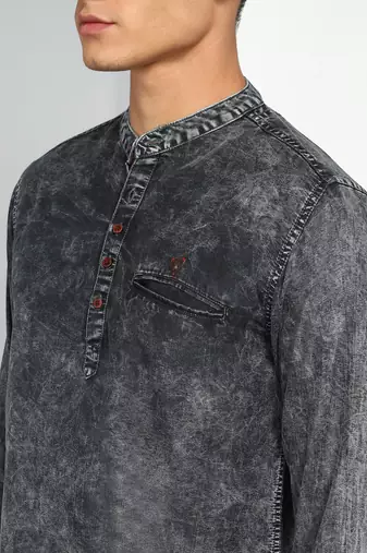 men's dark indigo cloud short denim kurta