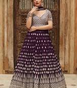 Purple Embroidered Georgette Stitched Gown. Up To 42" Size