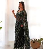 Green embroidered shimmer bollywood saree with blouse piece